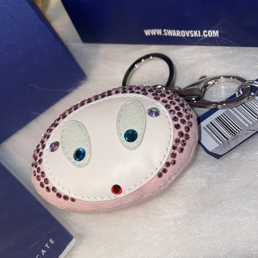 pink Swarovski ERIKA crystal leather stuffed puffy doll head Key Chain Bag Charm